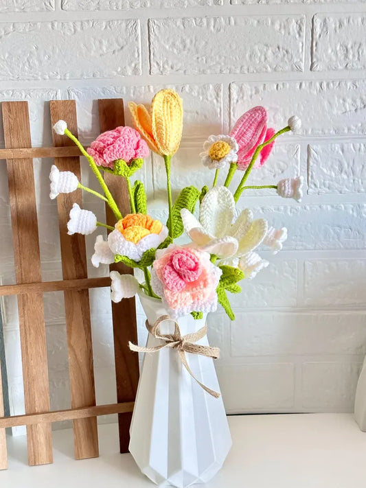 Crocheted flowers Bouquet, Tulip,Rose,Cosmos, lily of valley, wedding, handmade, valentines, Birthday, mothers day ,Gift, Finished product